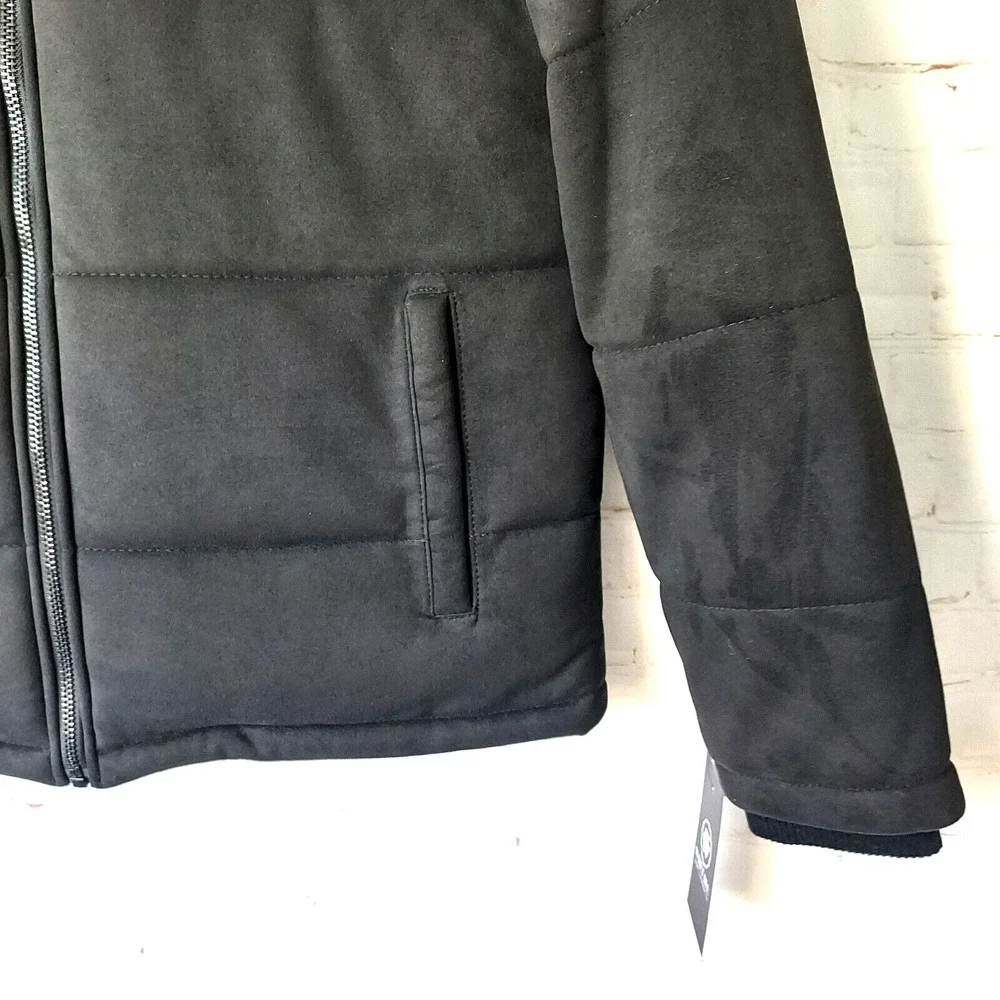 NWT Whet Blu Brady Mens XL Black Vegan Faux Suede Puffer Full Zip Jacket $199.00